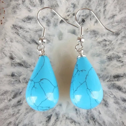 1Pair 13X22MM Amethyst Clear Quartz Lapis Lazuli Turquoise Rose Quartz Opal Obsidian Jasper Drop Cone Bead Hook Dangle Earrings