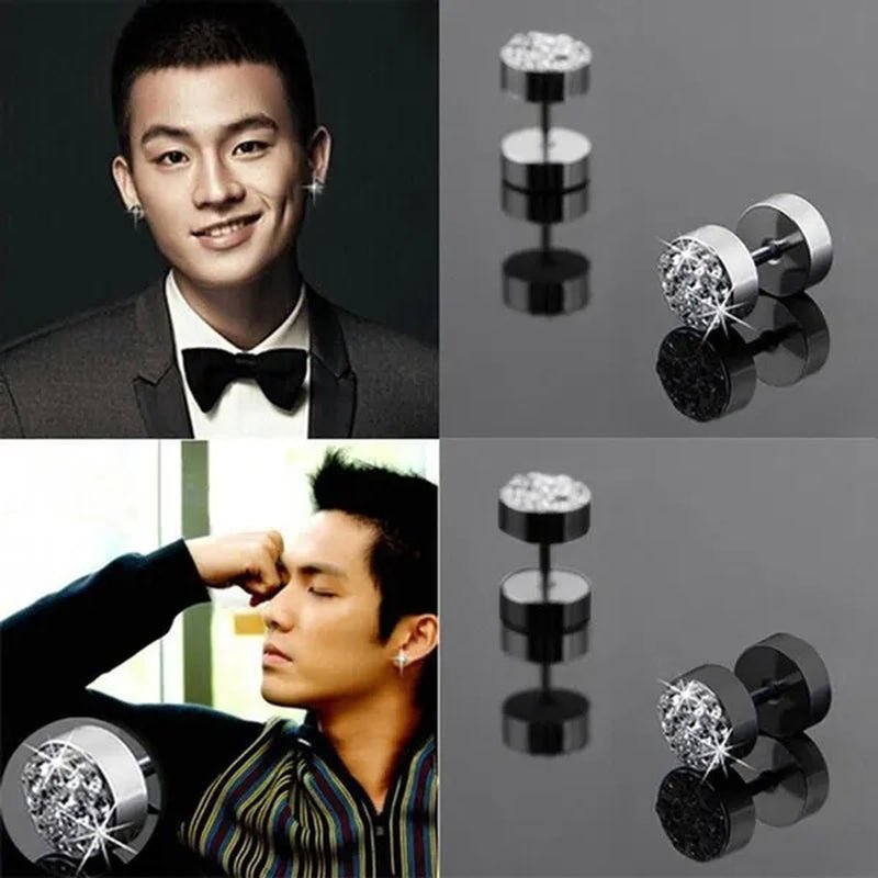 1Pair Unisex Men'S Barbell Punk Stainless Steel Crystal Punk Ear Studs Earrings
