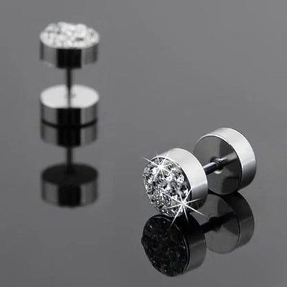 1Pair Unisex Men'S Barbell Punk Stainless Steel Crystal Punk Ear Studs Earrings
