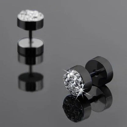 1Pair Unisex Men'S Barbell Punk Stainless Steel Crystal Punk Ear Studs Earrings - WORLD TIME VISITS