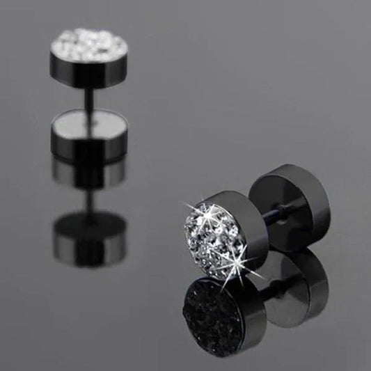1Pair Unisex Men'S Barbell Punk Stainless Steel Crystal Punk Ear Studs Earrings - WORLD TIME VISITS
