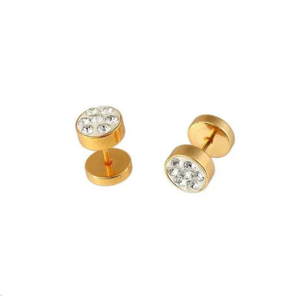 1Pair Unisex Men'S Barbell Punk Stainless Steel Crystal Punk Ear Studs Earrings