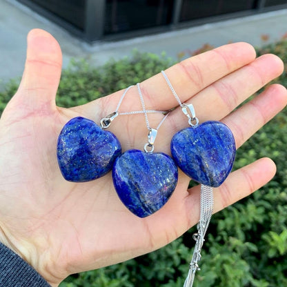 1Pc  Authentic 925 Sterling Silver Gemstone Necklace Large Heart Pendant 18 Inch Healing Chakra Stone Hypoallergenic Nickel Free Fine Women Jewelry