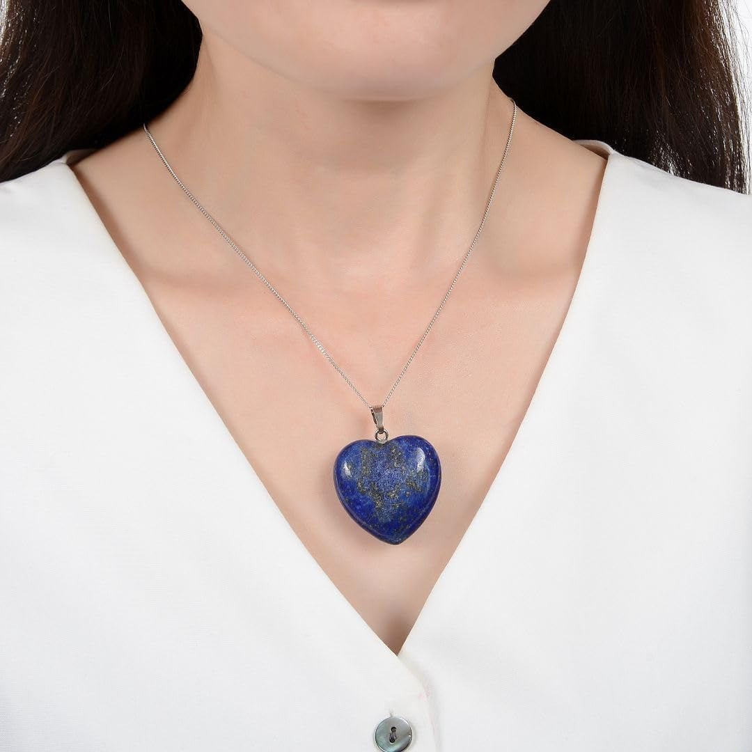 1Pc  Authentic 925 Sterling Silver Gemstone Necklace Large Heart Pendant 18 Inch Healing Chakra Stone Hypoallergenic Nickel Free Fine Women Jewelry