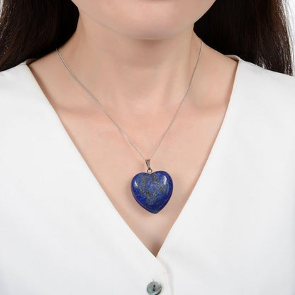 1Pc  Authentic 925 Sterling Silver Gemstone Necklace Large Heart Pendant 18 Inch Healing Chakra Stone Hypoallergenic Nickel Free Fine Women Jewelry