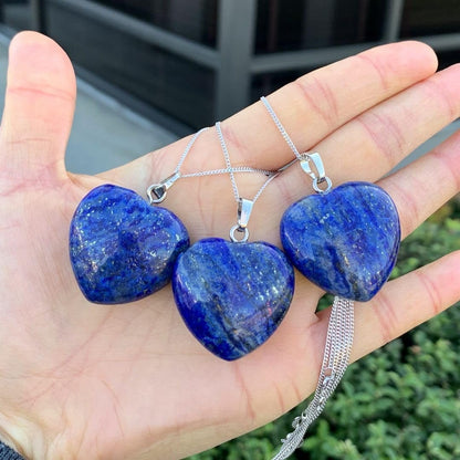 1Pc Authentic 925 Sterling Silver Gemstone Necklace Large Heart Pendant 18 Inch Healing Chakra Stone Hypoallergenic Nickel Free Fine Women Jewelry - WORLD TIME VISITS