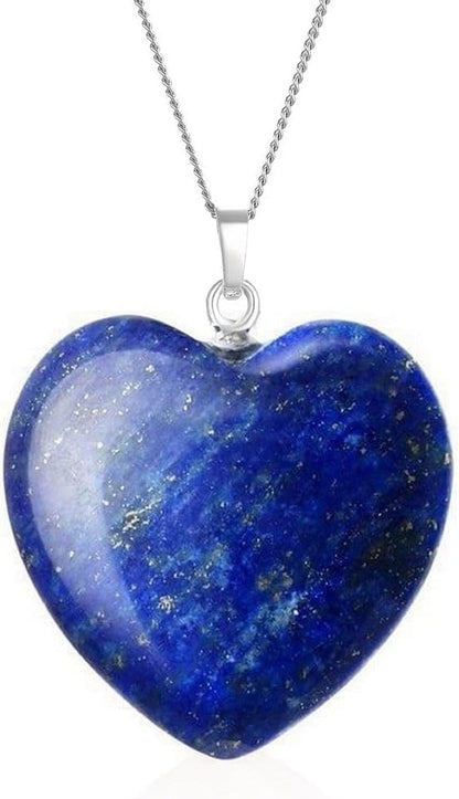 1Pc Authentic 925 Sterling Silver Gemstone Necklace Large Heart Pendant 18 Inch Healing Chakra Stone Hypoallergenic Nickel Free Fine Women Jewelry - WORLD TIME VISITS