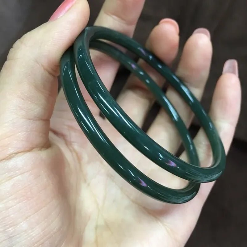 1pc Natural Chinese Hetian Jade Hand Carved Round Bar Bracelet Fashion Boutique Jewelry Female Sapphire Bracelet Popular Gift - WORLD TIME VISITS