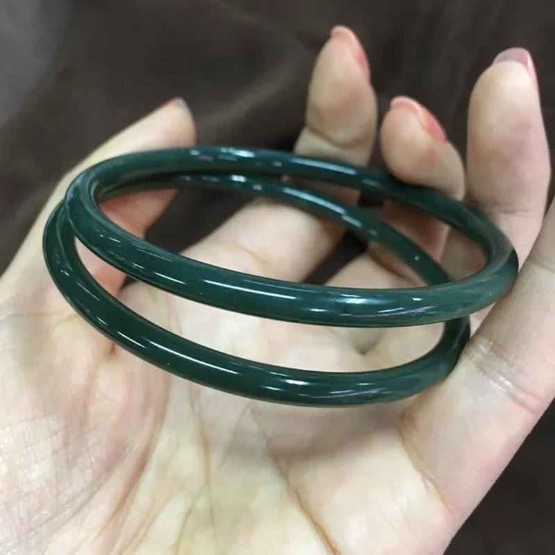 1pc Natural Chinese Hetian Jade Hand Carved Round Bar Bracelet Fashion Boutique Jewelry Female Sapphire Bracelet Popular Gift