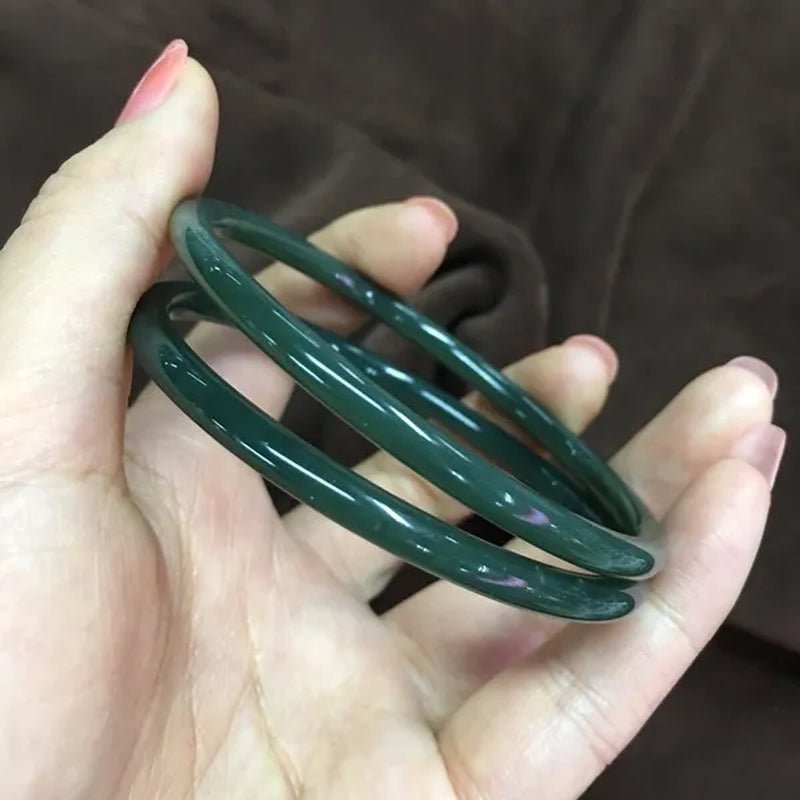 1pc Natural Chinese Hetian Jade Hand Carved Round Bar Bracelet Fashion Boutique Jewelry Female Sapphire Bracelet Popular Gift