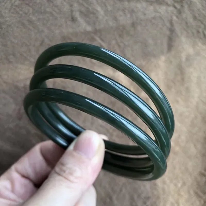 1pc Natural Chinese Hetian Jade Hand Carved Round Bar Bracelet Fashion Boutique Jewelry Female Sapphire Bracelet Popular Gift