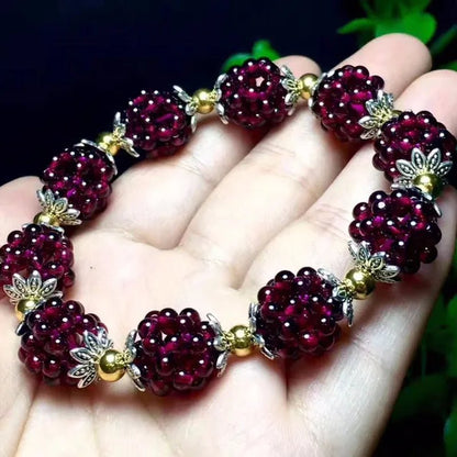 1PC Natural Garnet Bracelet Women 3Mm Lucky Ball Bracelet Jewelry Gift Women Bangles