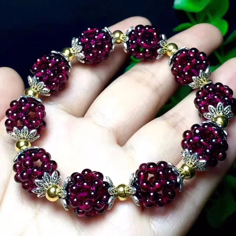 1PC Natural Garnet Bracelet Women 3Mm Lucky Ball Bracelet Jewelry Gift Women Bangles - WORLD TIME VISITS