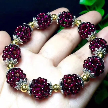 1PC Natural Garnet Bracelet Women 3Mm Lucky Ball Bracelet Jewelry Gift Women Bangles - WORLD TIME VISITS
