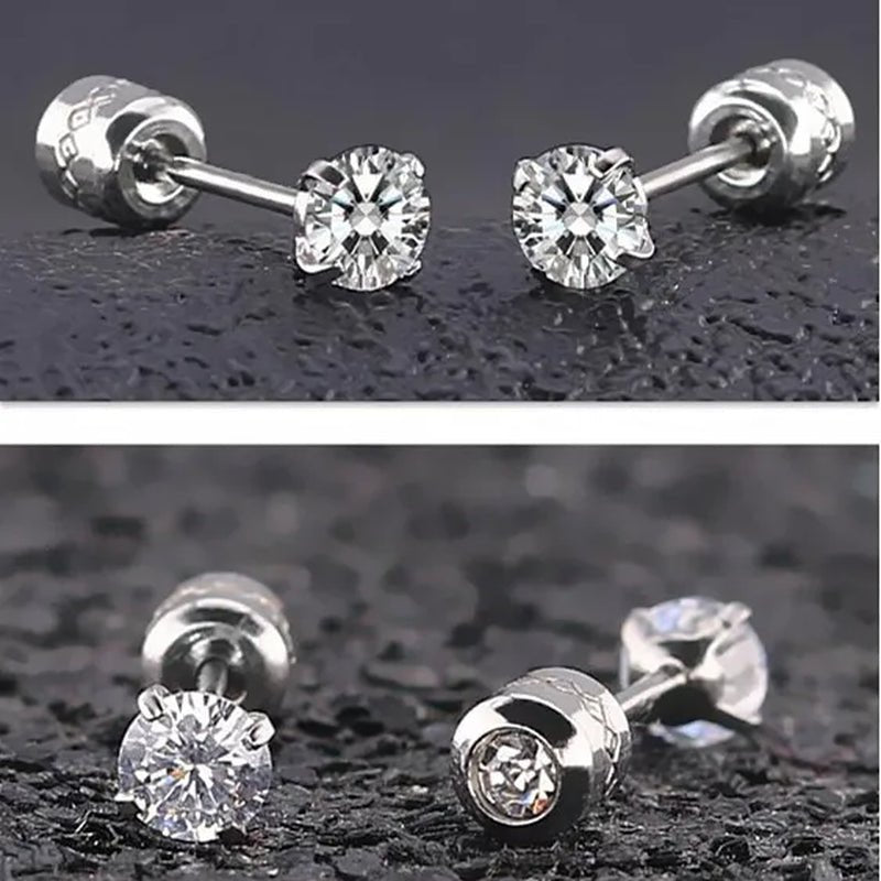 1Pc/1Pairs Silver Plated Cubic Zirconia Stud Earrings for Women Men Stainless Steel Jewelry Size: 2-6Mm