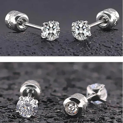 1Pc/1Pairs Silver Plated Cubic Zirconia Stud Earrings for Women Men Stainless Steel Jewelry Size: 2-6Mm