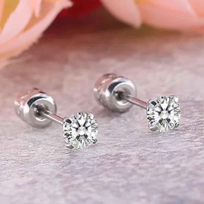 1Pc/1Pairs Silver Plated Cubic Zirconia Stud Earrings for Women Men Stainless Steel Jewelry Size: 2-6Mm