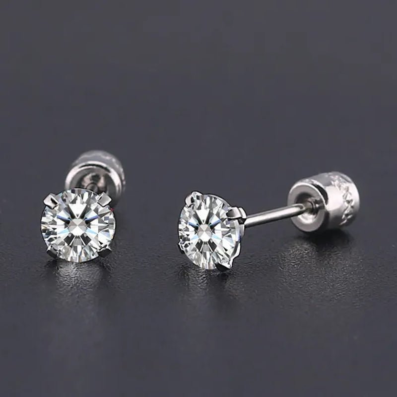 1Pc/1Pairs Silver Plated Cubic Zirconia Stud Earrings for Women Men Stainless Steel Jewelry Size: 2 - 6Mm - WORLD TIME VISITS