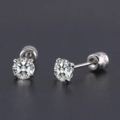 1Pc/1Pairs Silver Plated Cubic Zirconia Stud Earrings for Women Men Stainless Steel Jewelry Size: 2 - 6Mm - WORLD TIME VISITS