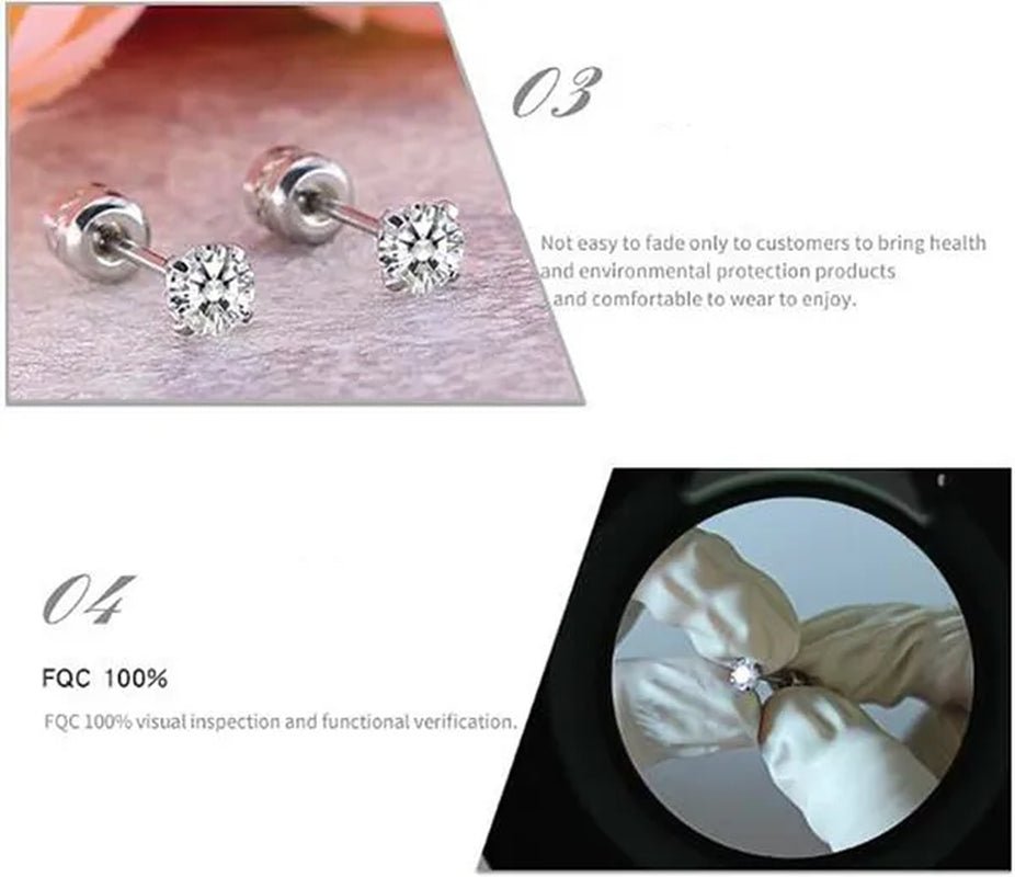 1Pc/1Pairs Silver Plated Cubic Zirconia Stud Earrings for Women Men Stainless Steel Jewelry Size: 2-6Mm