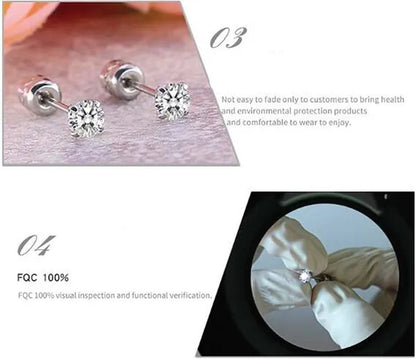 1Pc/1Pairs Silver Plated Cubic Zirconia Stud Earrings for Women Men Stainless Steel Jewelry Size: 2-6Mm