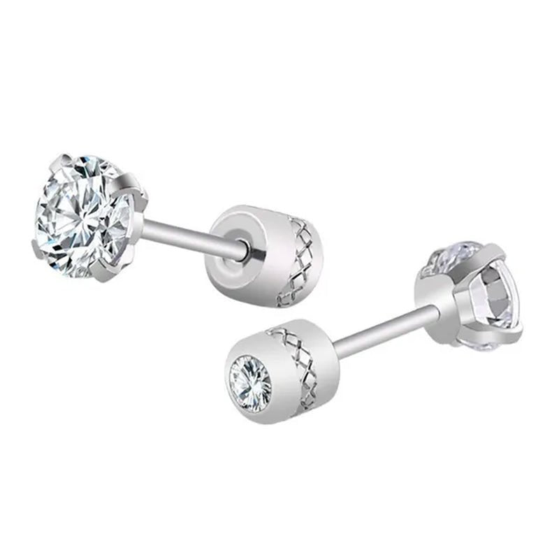 1Pc/1Pairs Silver Plated Cubic Zirconia Stud Earrings for Women Men Stainless Steel Jewelry Size: 2 - 6Mm - WORLD TIME VISITS