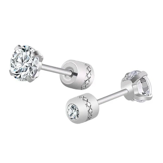 1Pc/1Pairs Silver Plated Cubic Zirconia Stud Earrings for Women Men Stainless Steel Jewelry Size: 2 - 6Mm - WORLD TIME VISITS