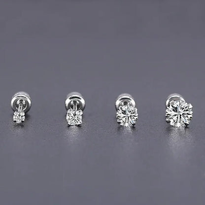 1Pc/1Pairs Silver Plated Cubic Zirconia Stud Earrings for Women Men Stainless Steel Jewelry Size: 2-6Mm