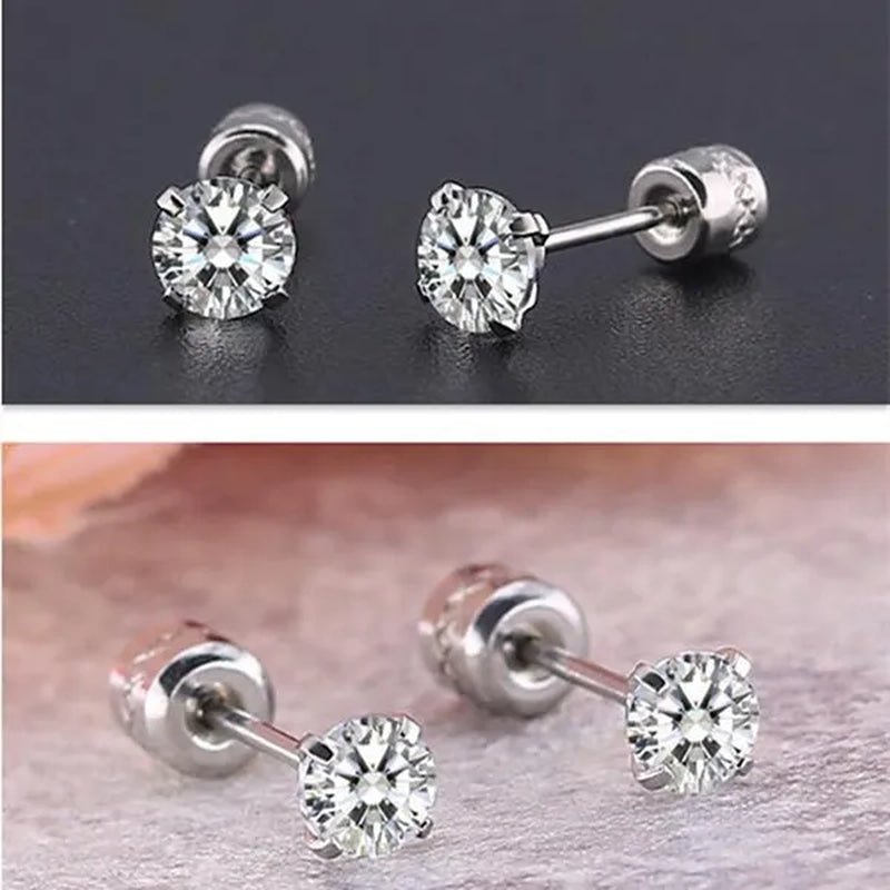 1Pc/1Pairs Silver Plated Cubic Zirconia Stud Earrings for Women Men Stainless Steel Jewelry Size: 2-6Mm