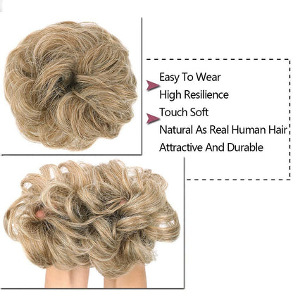 1PCS Messy Hair Bun Hair Scrunchies Extension Curly Wavy Messy Synthetic Chignon for Women (27/613#)