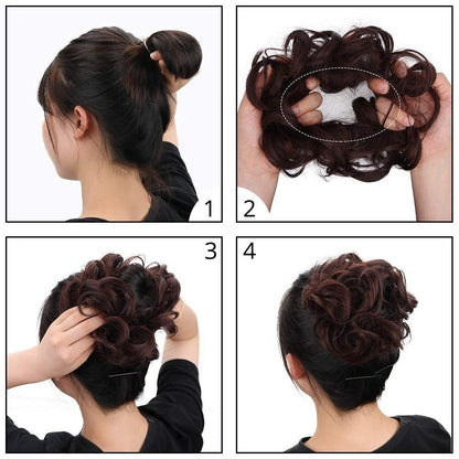 1PCS Messy Hair Bun Hair Scrunchies Extension Curly Wavy Messy Synthetic Chignon for Women (27/613#)