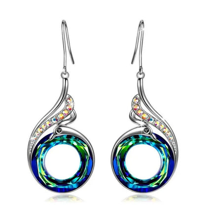 2 colors Woman's ❤️Nirvana of Phoenix❤️ Crystals Earrings ( Blue / Multi ) - WORLD TIME VISITS