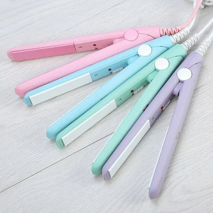 2 in 1 Mini Hair Straightener Ceramic Tourmaline Plate Beauty Flat Iron Heating Curler - WORLD TIME VISITS