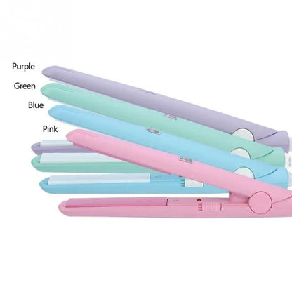 2 in 1 Mini Hair Straightener Ceramic Tourmaline Plate Beauty Flat Iron Heating Curler - WORLD TIME VISITS