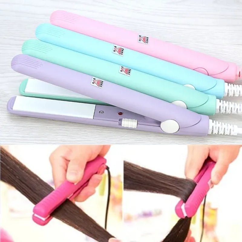 2 in 1 Mini Hair Straightener Ceramic Tourmaline Plate Beauty Flat Iron Heating Curler - WORLD TIME VISITS