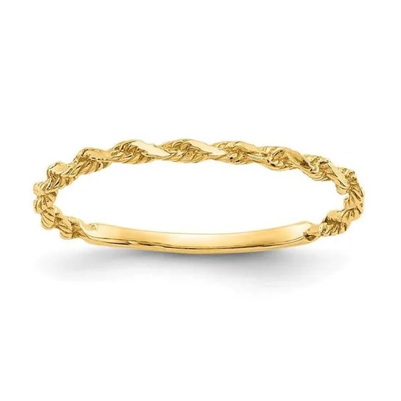 2 mm 14K Yellow Gold Diamond - Cut Textured Rope Band Ring, Size 6 - WORLD TIME VISITS