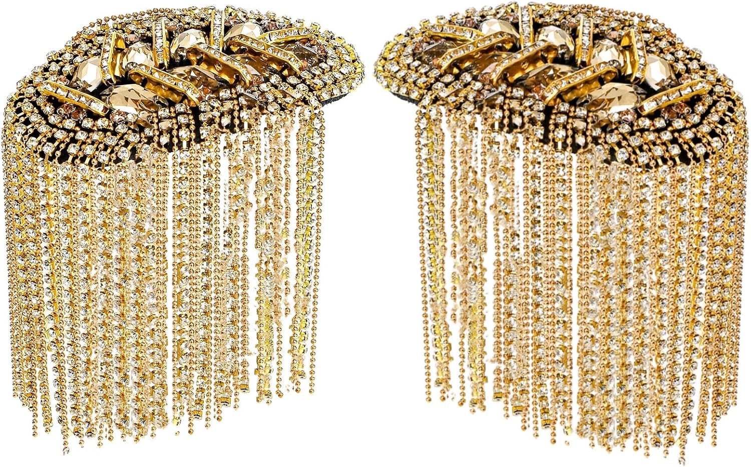 2 Pack Tassel Shoulder Epaulette, Punk Metal Cosplay Ringmaster Shoulder Pads Epaulet with Pins, Gold Rhinestone Beaded Diamond Shoulder Boards Badge Brooch for Men Women Uniform Costume - WORLD TIME VISITS