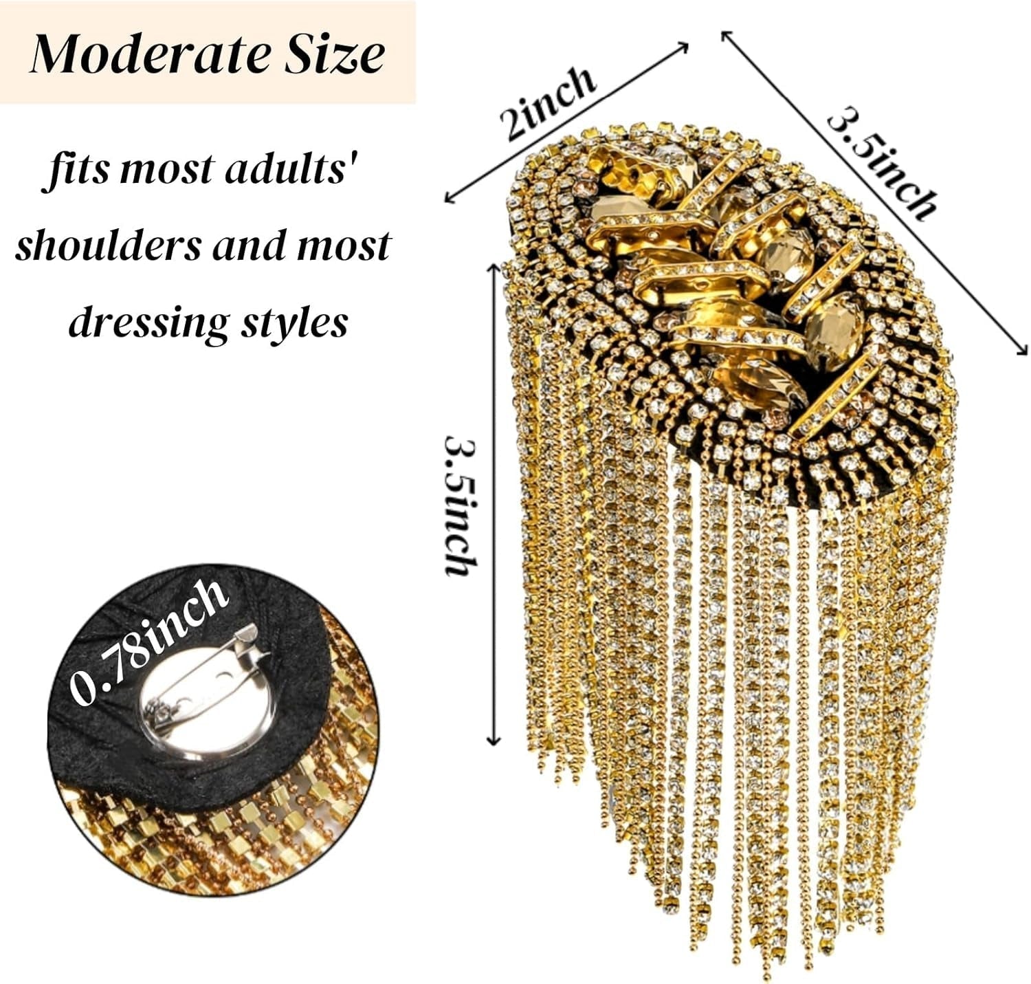 2 Pack Tassel Shoulder Epaulette, Punk Metal Cosplay Ringmaster Shoulder Pads Epaulet with Pins, Gold Rhinestone Beaded Diamond Shoulder Boards Badge Brooch for Men Women Uniform Costume - WORLD TIME VISITS