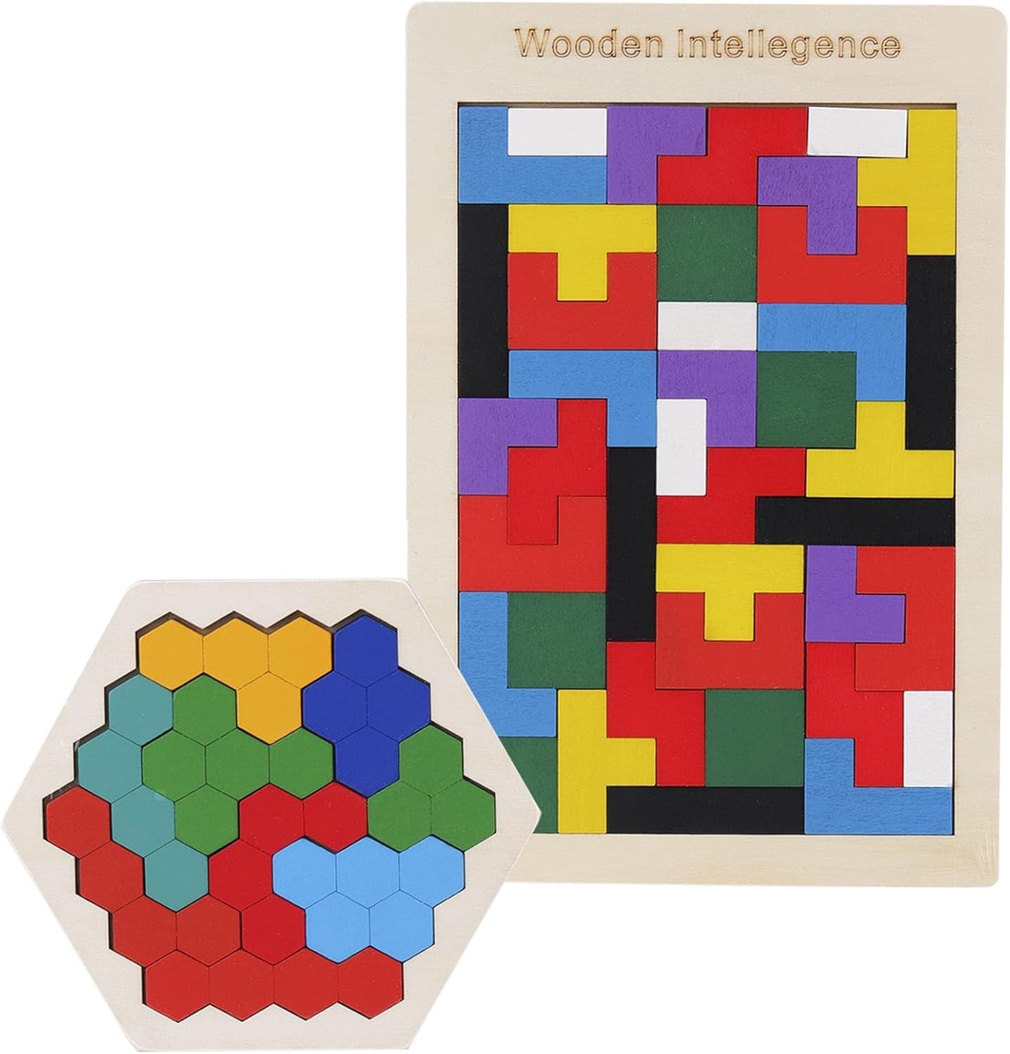 2 Pack Wooden Russian Blocks Puzzle&Hexagon Puzzles for Kids &Adults Wooden Blocks Puzzle Brain Teasers Intelligence Logic Toy Tangrams STEM Montessori Shapes Puzzles Gift for Children - WORLD TIME VISITS
