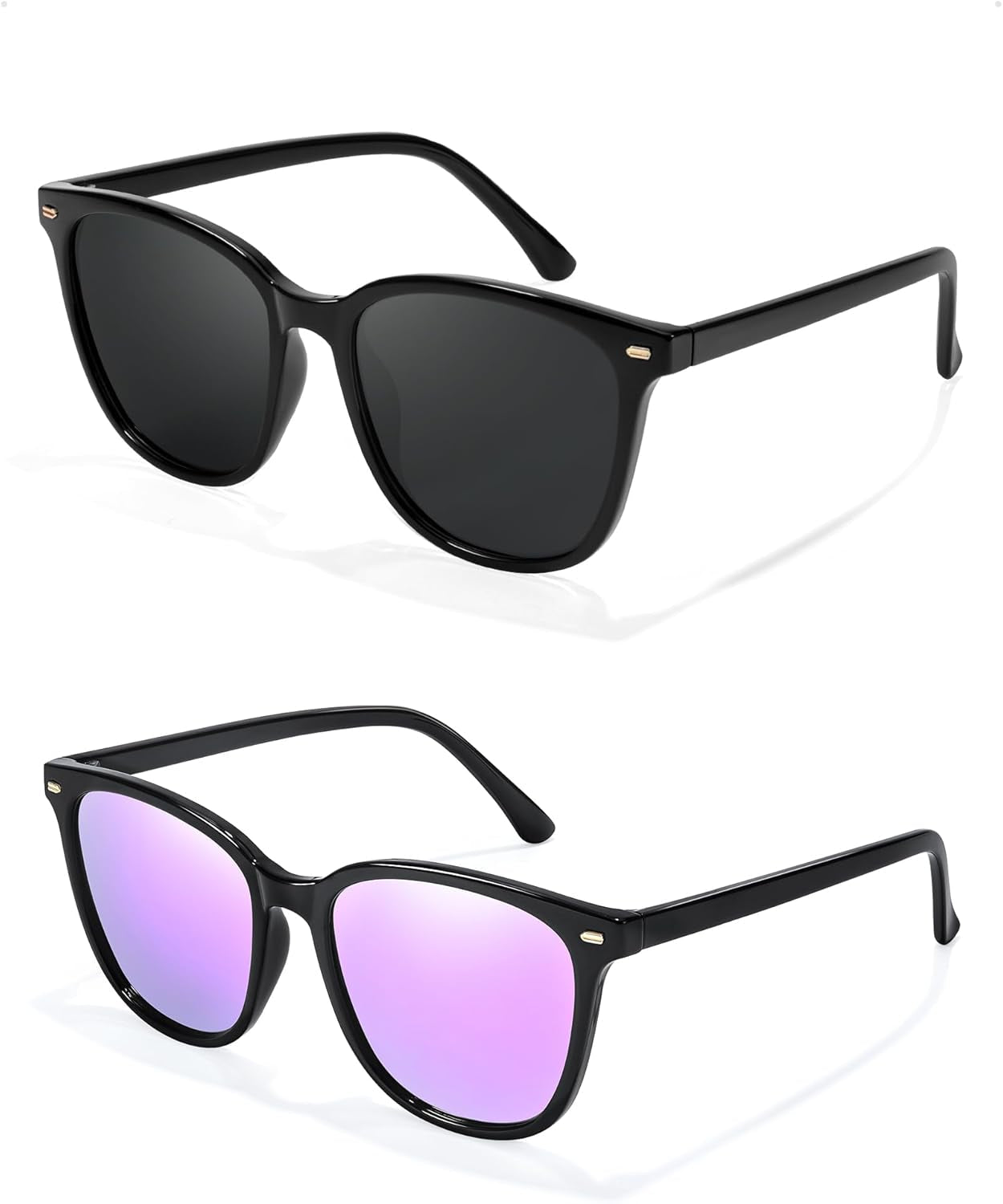 2 Packs Sunglasses for Women Polarized UV400 Protection Lens Big Frame Fashion Glasses Trendy Stylish Shade - WORLD TIME VISITS