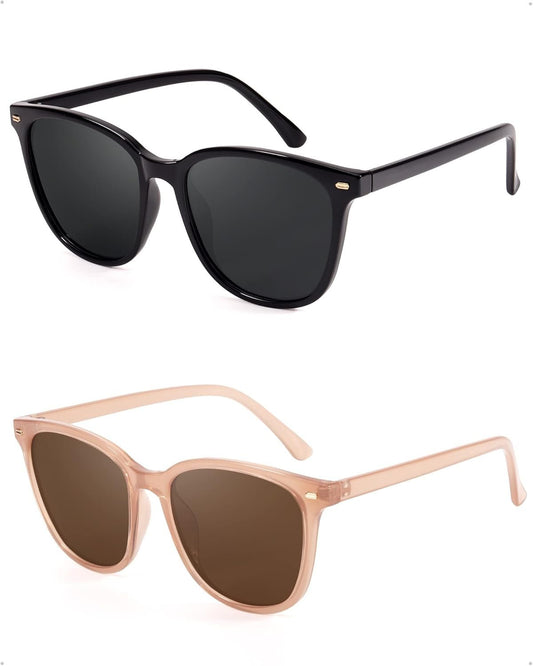 2 Packs Sunglasses for Women Polarized UV400 Protection Lens Big Frame Fashion Glasses Trendy Stylish Shade - WORLD TIME VISITS