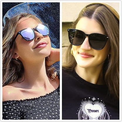 2 Packs Sunglasses for Women Polarized UV400 Protection Lens Big Frame Fashion Glasses Trendy Stylish Shade
