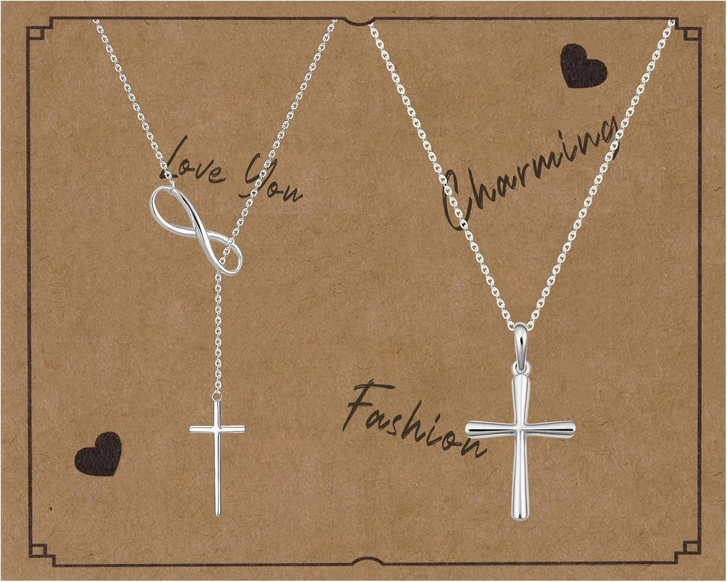 2 Pcs Cross Necklace for Women, Gold/Sterling Silver Plated Dainty Cross Pendant Necklace, Adjustable Chain, Trendy Gold Jewelry Gift for Women and Men - WORLD TIME VISITS