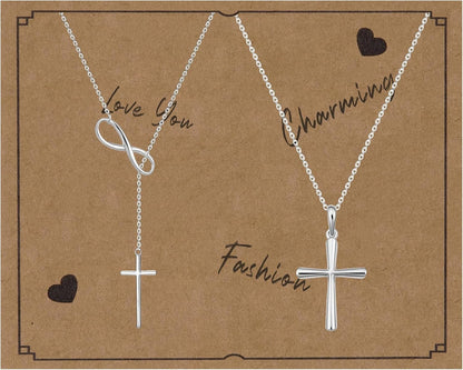 2 Pcs Cross Necklace for Women, Gold/Sterling Silver Plated Dainty Cross Pendant Necklace, Adjustable Chain, Trendy Gold Jewelry Gift for Women and Men - WORLD TIME VISITS