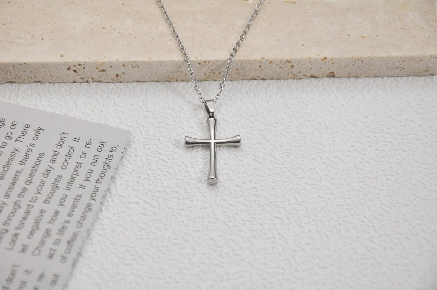 2 Pcs Cross Necklace for Women, Gold/Sterling Silver Plated Dainty Cross Pendant Necklace, Adjustable Chain, Trendy Gold Jewelry Gift for Women and Men
