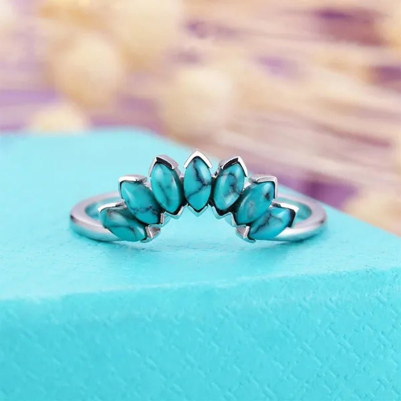 2 Pcs/Set Gifts Handmade Luxury Exquisite Ring Fashion Jewelry Europe and America Noble Elegant Woman Ring Set Natural White Sapphire Zircon Diamond Turquoise Ring Anniversary Party Engagement Bride Princess Wedding Jewelry Christmas Gift Ring Size US4-11