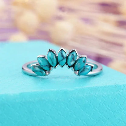 2 Pcs/Set Gifts Handmade Luxury Exquisite Ring Fashion Jewelry Europe and America Noble Elegant Woman Ring Set Natural White Sapphire Zircon Diamond Turquoise Ring Anniversary Party Engagement Bride Princess Wedding Jewelry Christmas Gift Ring Size US4-11