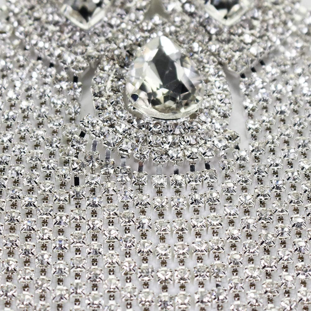 2 Pieces Beaded Diamond Waterdrop Design Patches Crystal Fringe Tassel Rhinestones Shoulder Badges Brooches