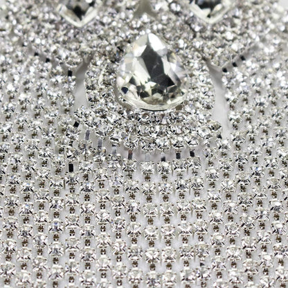 2 Pieces Beaded Diamond Waterdrop Design Patches Crystal Fringe Tassel Rhinestones Shoulder Badges Brooches