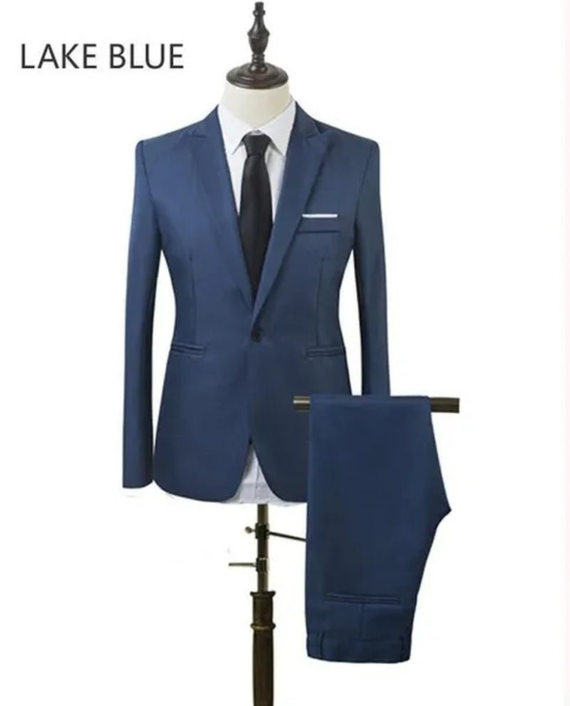 2 Pieces Blazer Men New High Quality Business Formal Wear Men Suits One Button Slim Fit Suit Men Blazer Set Blue Hot Sale Wedding Suit - WORLD TIME VISITS